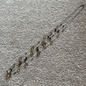 Double strand gunmetal and champagne beaded long necklace